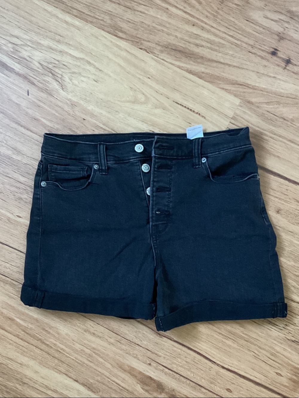 Banana Republic Black Denim Button-Front Cuffed Shorts